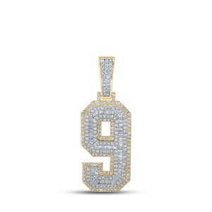 Men's Diamond Charm Pendant | 14kt Two-tone Gold Mens Round Diamond Number 9 Charm Pendant 1-5/8 Cttw | Splendid Jewellery GND