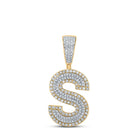 14kt Two-tone Gold Men's Round Diamond S Initial Letter Charm Pendant - 3/4 Cttw - Top View