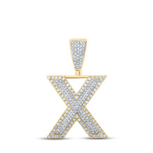 Load image into Gallery viewer, 14kt Two-tone Gold Men&#39;s Diamond X Initial Letter Charm Pendant - 7/8 Cttw - Top View