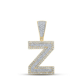 14kt Two-tone Gold Men's Round Diamond Z Initial Letter Charm Pendant 3/4 Cttw - Top View
