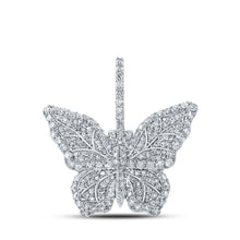 Load image into Gallery viewer, 14kt White Gold Men&#39;s Round Diamond Butterfly Charm Pendant - 1.5 Cttw - Top View