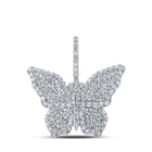 14kt White Gold Men's Round Diamond Butterfly Charm Pendant - 1.5 Cttw - Top View