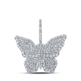 14kt White Gold Men's Round Diamond Butterfly Charm Pendant - 1.5 Cttw - Top View