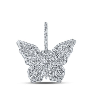 Men's Diamond Charm Pendant | 14kt White Gold Mens Round Diamond Butterfly Charm Pendant 1-1/2 Cttw | Splendid Jewellery GND