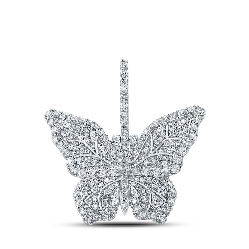 Men's Diamond Charm Pendant | 14kt White Gold Mens Round Diamond Butterfly Charm Pendant 1-1/2 Cttw | Splendid Jewellery GND