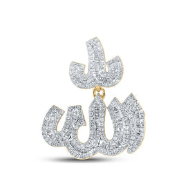 14kt Yellow Gold Baguette Diamond Allah Charm Pendant - 1 Cttw - Splendid Jewellery - Top View