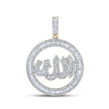 Load image into Gallery viewer, 14kt Yellow Gold Men&#39;s Baguette Diamond Allah Circle Charm Pendant - 2 Cttw - Top View