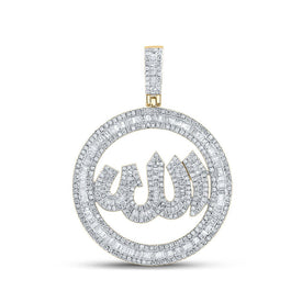 14kt Yellow Gold Men's Baguette Diamond Allah Circle Charm Pendant - 2 Cttw - Top View
