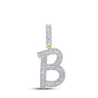 14kt Yellow Gold Men's Baguette Diamond B Initial Letter Charm Pendant - 1 Cttw - Top View