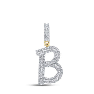 Men's Diamond Charm Pendant | 14kt Yellow Gold Mens Baguette Diamond B Initial Letter Charm Pendant 1 Cttw | Splendid Jewellery GND