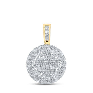 Men's Diamond Charm Pendant | 14kt Yellow Gold Mens Baguette Diamond Circle Charm Pendant 1-1/3 Cttw | Splendid Jewellery GND