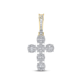 14kt Yellow Gold Baguette and Round Diamond Cross Pendant - 1-3/4 Cttw - Top View