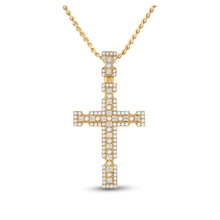 Load image into Gallery viewer, 14kt Yellow Gold Baguette and Round Diamond Cross Pendant for Men - 1-3/8 Cttw - Top View