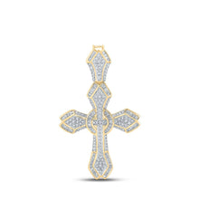 Load image into Gallery viewer, 14kt Yellow Gold Men&#39;s Baguette Diamond Cross Charm Pendant - A Dazzling Statement of Style and Faith - Top View
