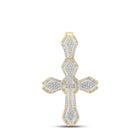 14kt Yellow Gold Men's Baguette Diamond Cross Charm Pendant - A Dazzling Statement of Style and Faith - Top View