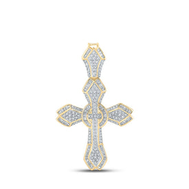 14kt Yellow Gold Men's Baguette Diamond Cross Charm Pendant - A Dazzling Statement of Style and Faith - Top View