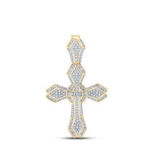 Men's Diamond Charm Pendant | 14kt Yellow Gold Mens Baguette Diamond Cross Charm Pendant 1-5/8 Cttw | Splendid Jewellery GND