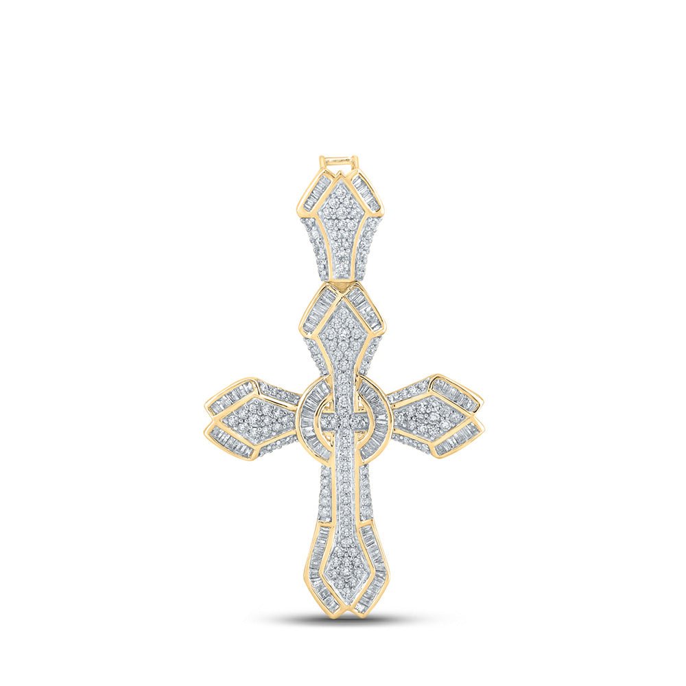 Men's Diamond Charm Pendant | 14kt Yellow Gold Mens Baguette Diamond Cross Charm Pendant 1-5/8 Cttw | Splendid Jewellery GND