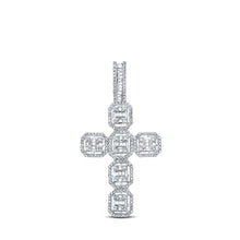 Load image into Gallery viewer, 14kt Yellow Gold Baguette Diamond Cross Charm Pendant - 1 Cttw - Top View