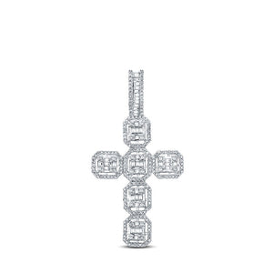 Men's Diamond Charm Pendant | 14kt Yellow Gold Mens Baguette Diamond Cross Charm Pendant 1 Cttw | Splendid Jewellery GND
