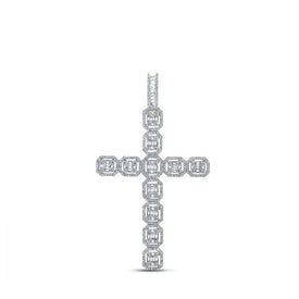 14kt Yellow Gold Baguette and Round Diamond Cross Pendant - 2-1/3 Cttw - Top View