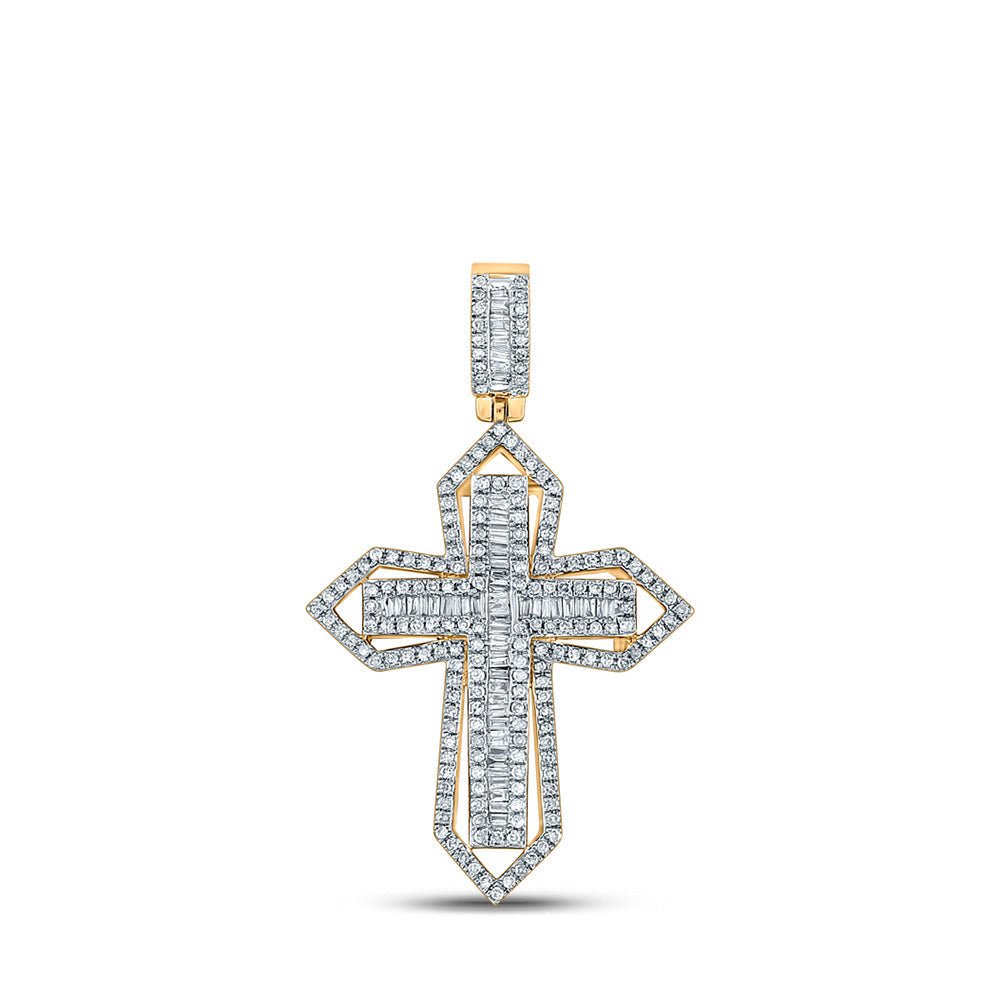 Men's Diamond Charm Pendant | 14kt Yellow Gold Mens Baguette Diamond Cross Charm Pendant 7/8 Cttw | Splendid Jewellery GND