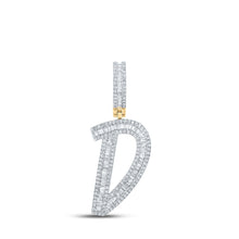 Load image into Gallery viewer, 14kt Yellow Gold Baguette Diamond D Initial Charm Pendant - 3/4 Cttw - Men&#39;s Diamond Pendant - Top View