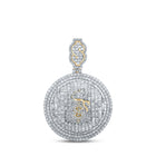 14kt Yellow Gold Men's Baguette Diamond Dollar Sign Circle Charm Pendant - 5 Cttw - Top View