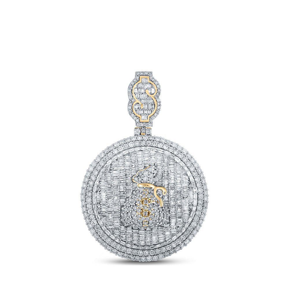 Men's Diamond Charm Pendant | 14kt Yellow Gold Mens Baguette Diamond Dollar Sign Circle Charm Pendant 5 Cttw | Splendid Jewellery GND