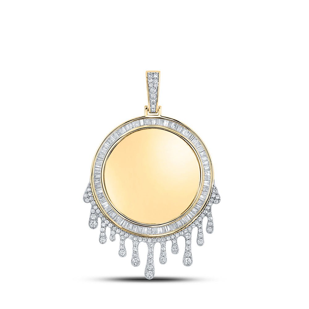 Men's Diamond Charm Pendant | 14kt Yellow Gold Mens Baguette Diamond Drip Circle Charm Pendant 1-7/8 Cttw | Splendid Jewellery GND