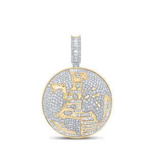 Men's Diamond Charm Pendant | 14kt Yellow Gold Mens Baguette Diamond Earth Globe Charm Pendant 7-3/4 Cttw | Splendid Jewellery GND