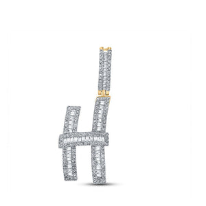 Men's Diamond Charm Pendant | 14kt Yellow Gold Mens Baguette Diamond H Initial Letter Charm Pendant 7/8 Cttw | Splendid Jewellery GND