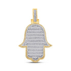 14kt Yellow Gold Baguette Diamond Hamsa Charm Pendant - 2 Cttw - Exquisite Men's Jewelry - Top View