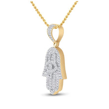 Load image into Gallery viewer, 14kt Yellow Gold Baguette Diamond Hamsa Hand Pendant - A Dazzling Charm for Men - Side View
