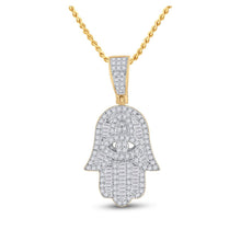 Load image into Gallery viewer, 14kt Yellow Gold Baguette Diamond Hamsa Hand Pendant - A Dazzling Charm for Men - Top View