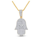 14kt Yellow Gold Baguette Diamond Hamsa Hand Pendant - A Dazzling Charm for Men - Top View