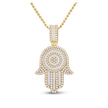 Load image into Gallery viewer, 14kt Yellow Gold Baguette and Round Diamond Hamsa Hand Pendant - 3 Cttw - Top View