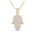 14kt Yellow Gold Baguette and Round Diamond Hamsa Hand Pendant - 3 Cttw - Top View