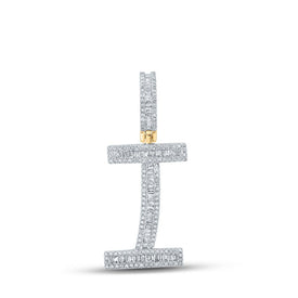 14kt Yellow Gold Men's Baguette Diamond I Initial Letter Charm Pendant - 3/4 Cttw - Top View