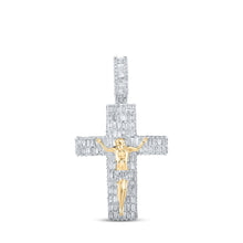 Load image into Gallery viewer, 14kt Yellow Gold Baguette and Round Diamond Cross Pendant - 3-7/8 Cttw - Top View