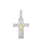 14kt Yellow Gold Baguette and Round Diamond Cross Pendant - 3-7/8 Cttw - Top View