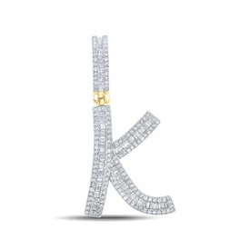 14kt Yellow Gold Baguette Diamond K Initial Charm Pendant for Men - 3/4 Cttw - Top View