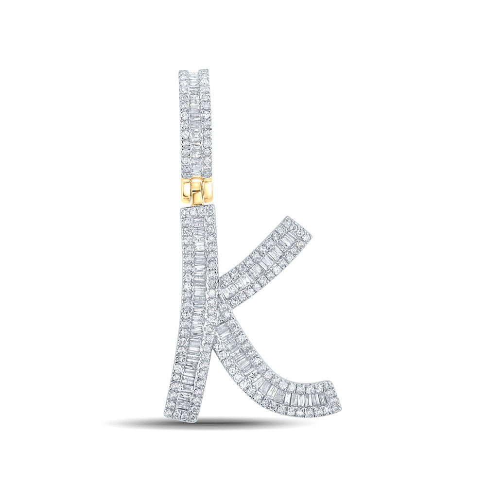 Men's Diamond Charm Pendant | 14kt Yellow Gold Mens Baguette Diamond K Initial Letter Charm Pendant 3/4 Cttw | Splendid Jewellery GND