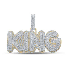 Load image into Gallery viewer, 14kt Yellow Gold Baguette and Round Diamond KING Charm Pendant - 5-1/4 Cttw - Top View