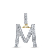Load image into Gallery viewer, 14kt Yellow Gold Men&#39;s Baguette Diamond M Initial Letter Charm Pendant - 1 Cttw - Top View
