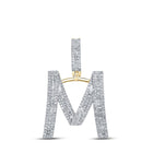 14kt Yellow Gold Men's Baguette Diamond M Initial Letter Charm Pendant - 1 Cttw - Top View