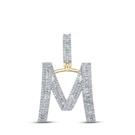 14kt Yellow Gold Men's Baguette Diamond M Initial Letter Charm Pendant - 1 Cttw - Top View