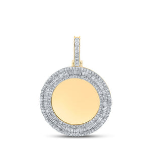 Men's Diamond Charm Pendant | 14kt Yellow Gold Mens Baguette Diamond Memory Circle Charm Pendant 1-1/2 Cttw | Splendid Jewellery GND