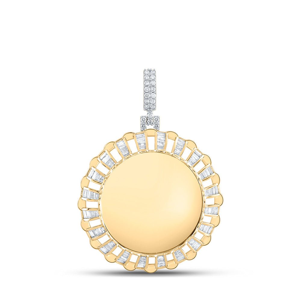 Men's Diamond Charm Pendant | 14kt Yellow Gold Mens Baguette Diamond Memory Circle Charm Pendant 1 Cttw | Splendid Jewellery GND