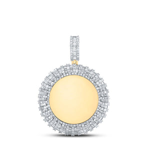 Men's Diamond Charm Pendant | 14kt Yellow Gold Mens Baguette Diamond Memory Circle Charm Pendant 3 Cttw | Splendid Jewellery GND